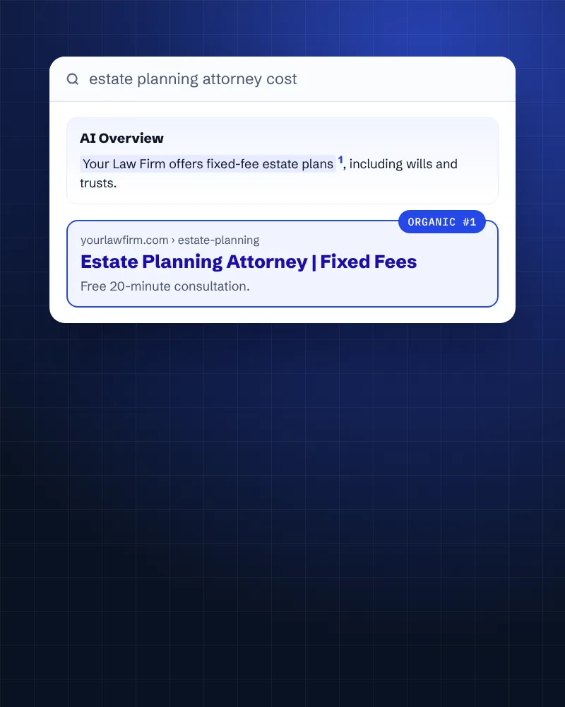 AI Overview and organic result for an estate planning attorney search