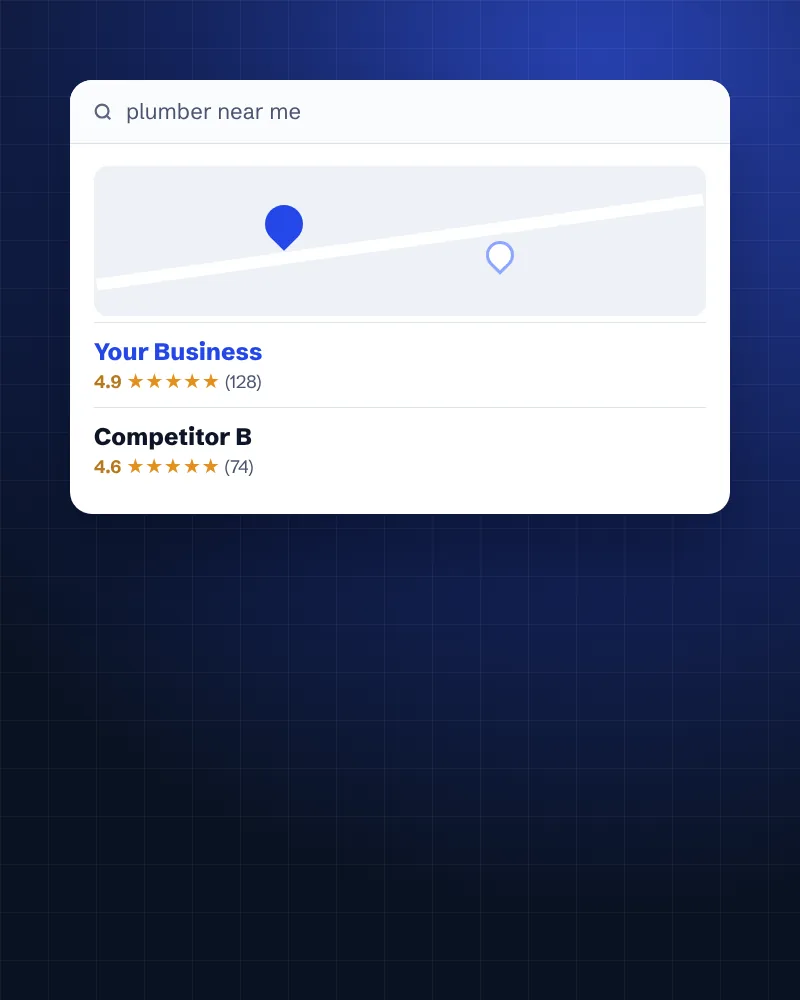 Local map results for a plumber search with the top business highlighted